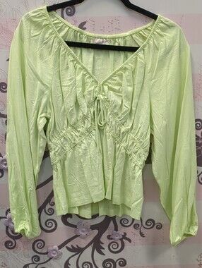 Universal Thread Yellow -Green V-Neck Peasant Blouse